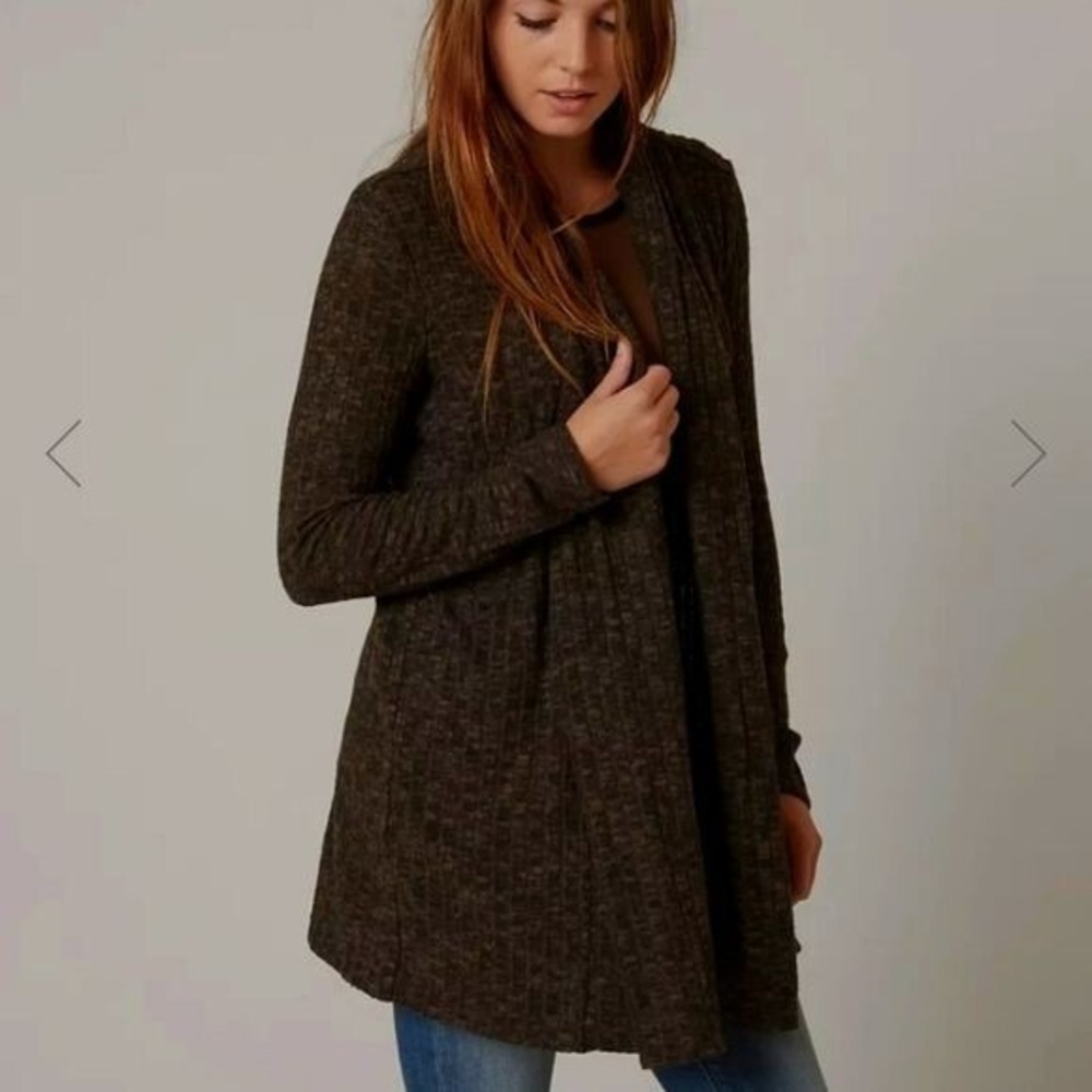 Daytrip Cardigan Women Medium Olive Ribbed Marled Open Front A2JC649